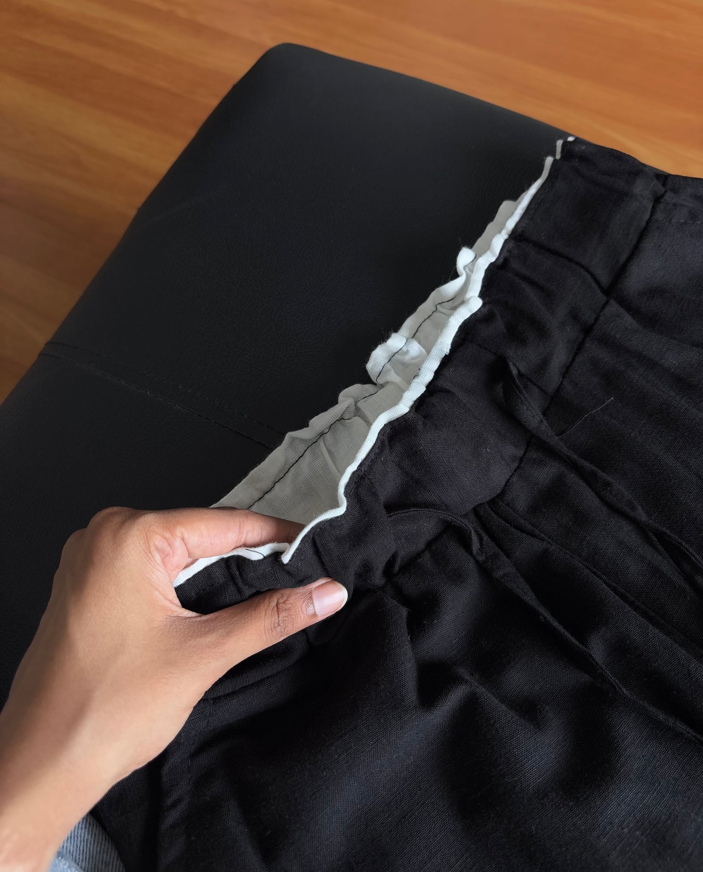 Black dual waist linen pant