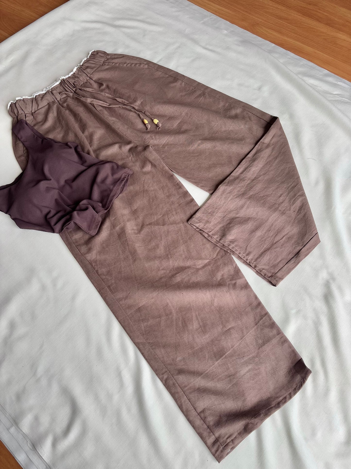 Brown dual waist linen pant