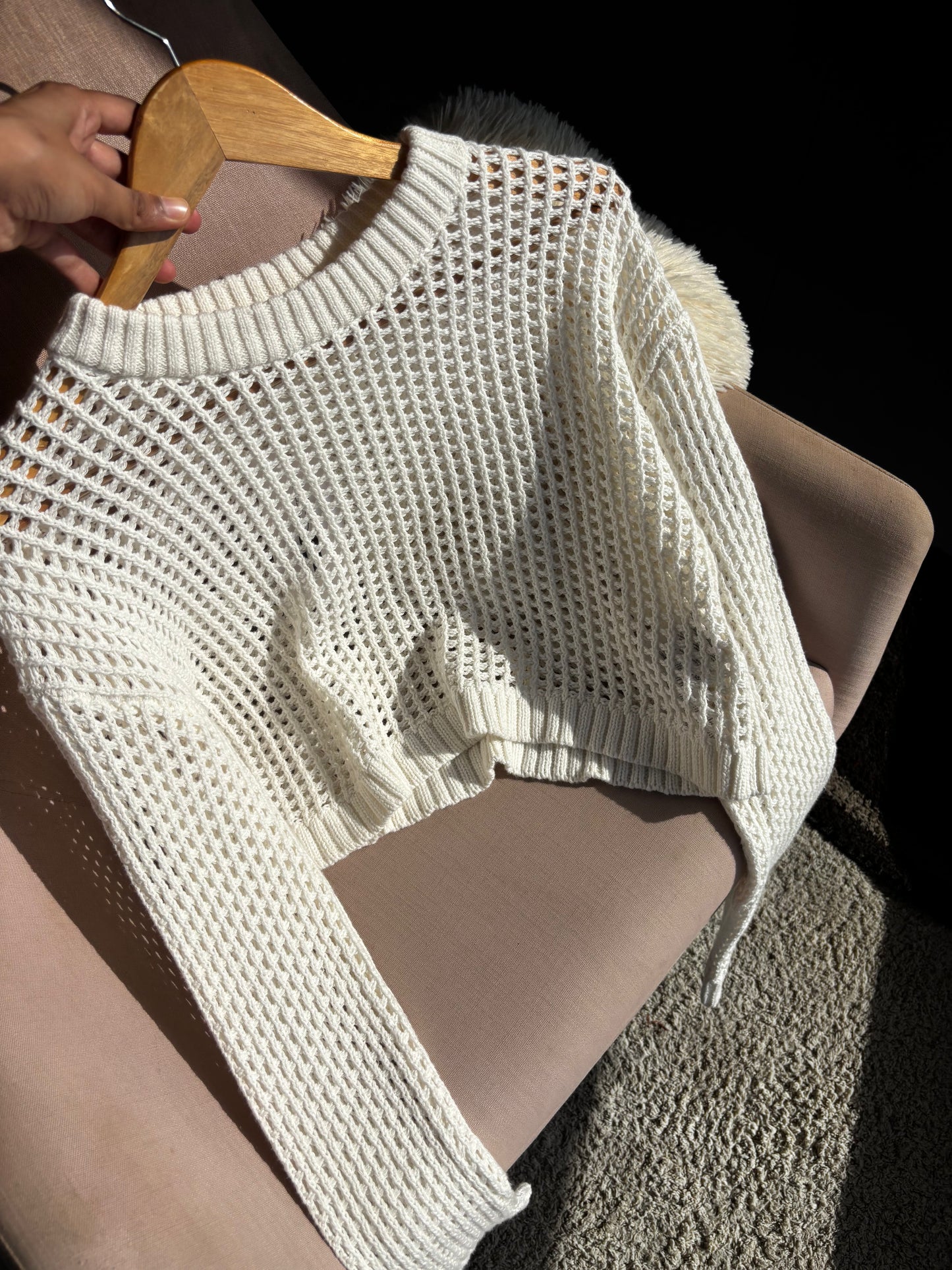 White Crochet Full Sleeve Top