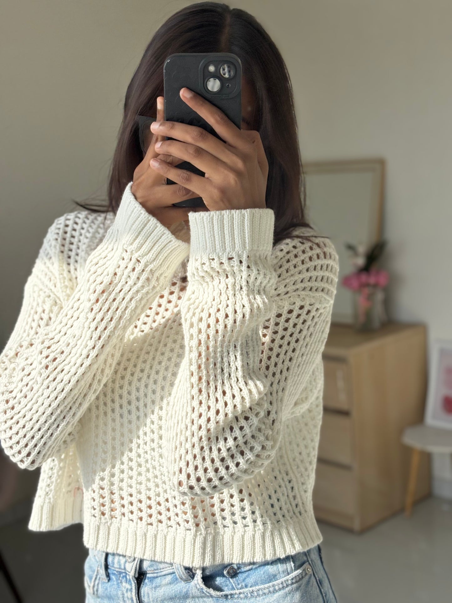 White Crochet Full Sleeve Top