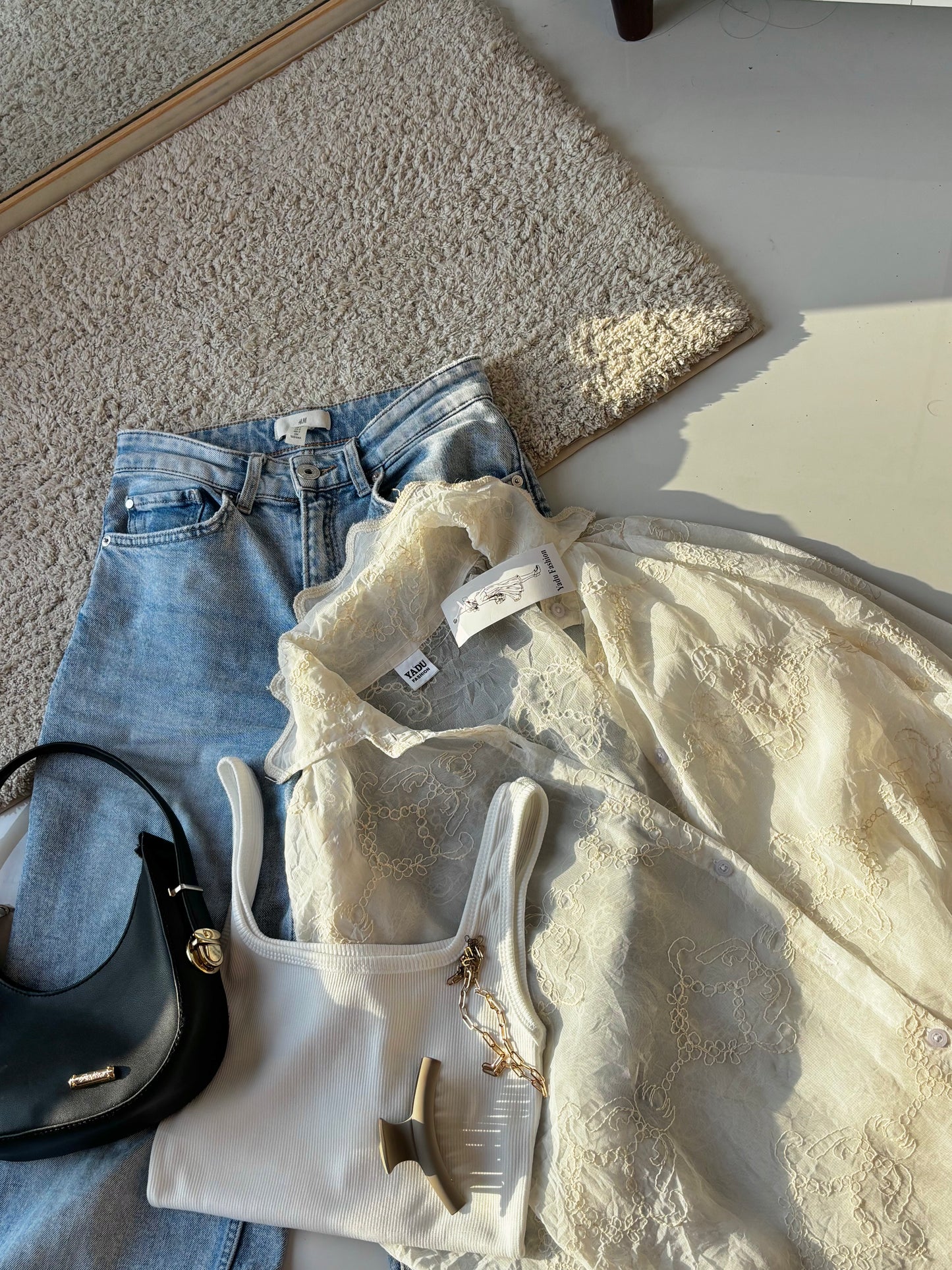 Off white Sheer Embroidery Shirt