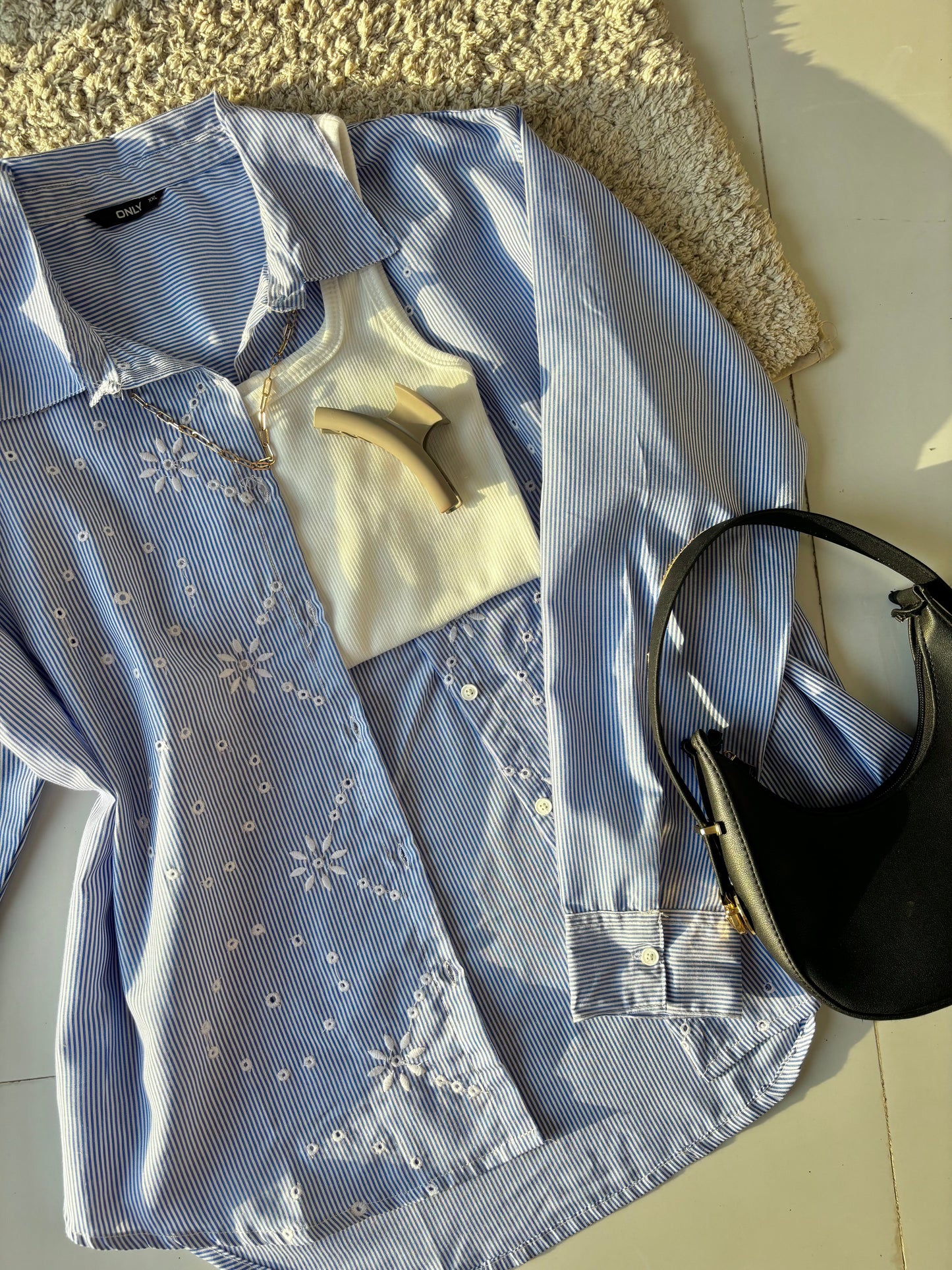 Blue Embroidery Striped Shirt