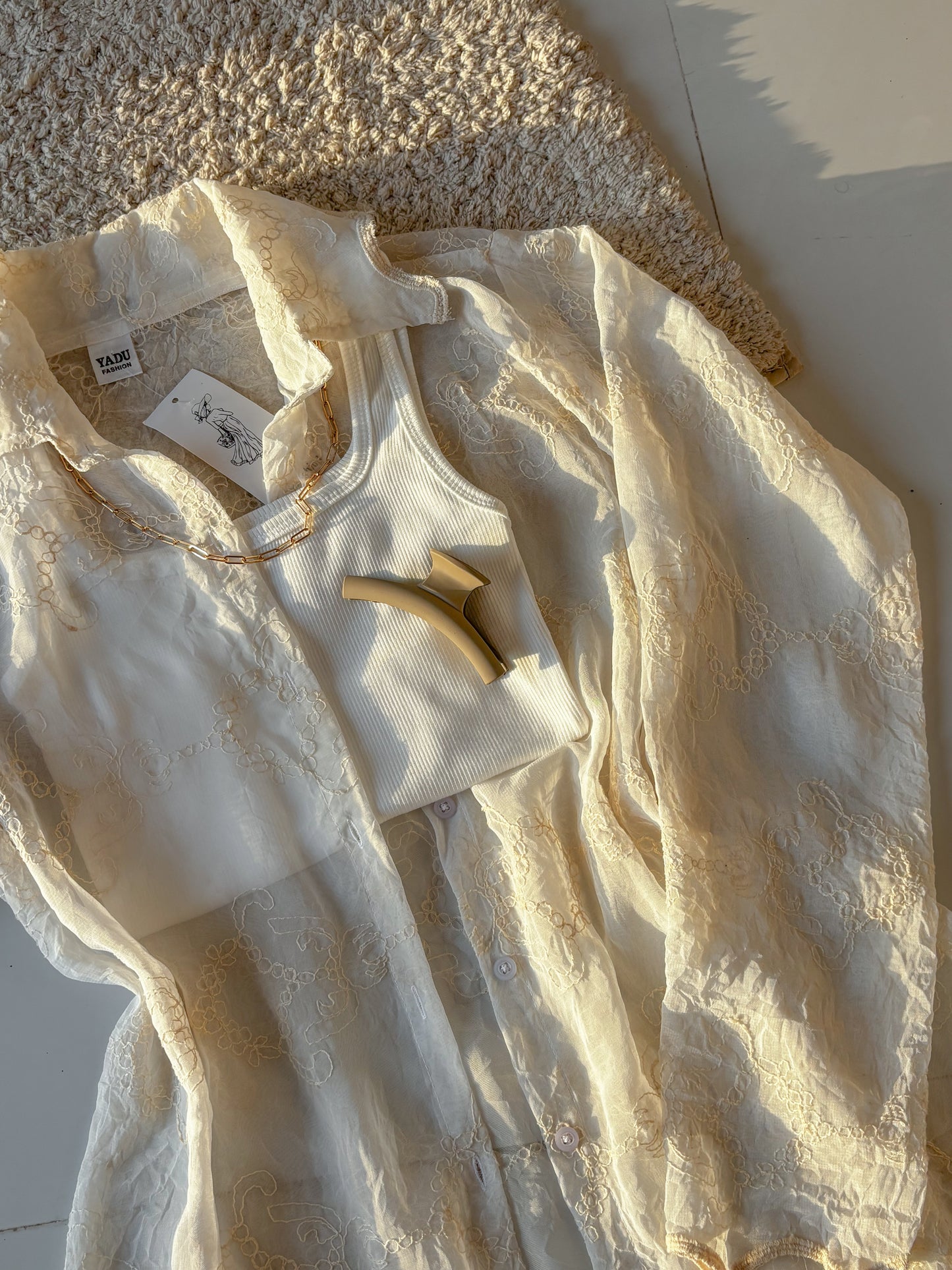 Off white Sheer Embroidery Shirt