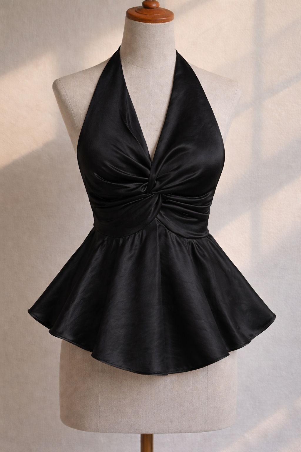 Black Satin Halter Neck Top
