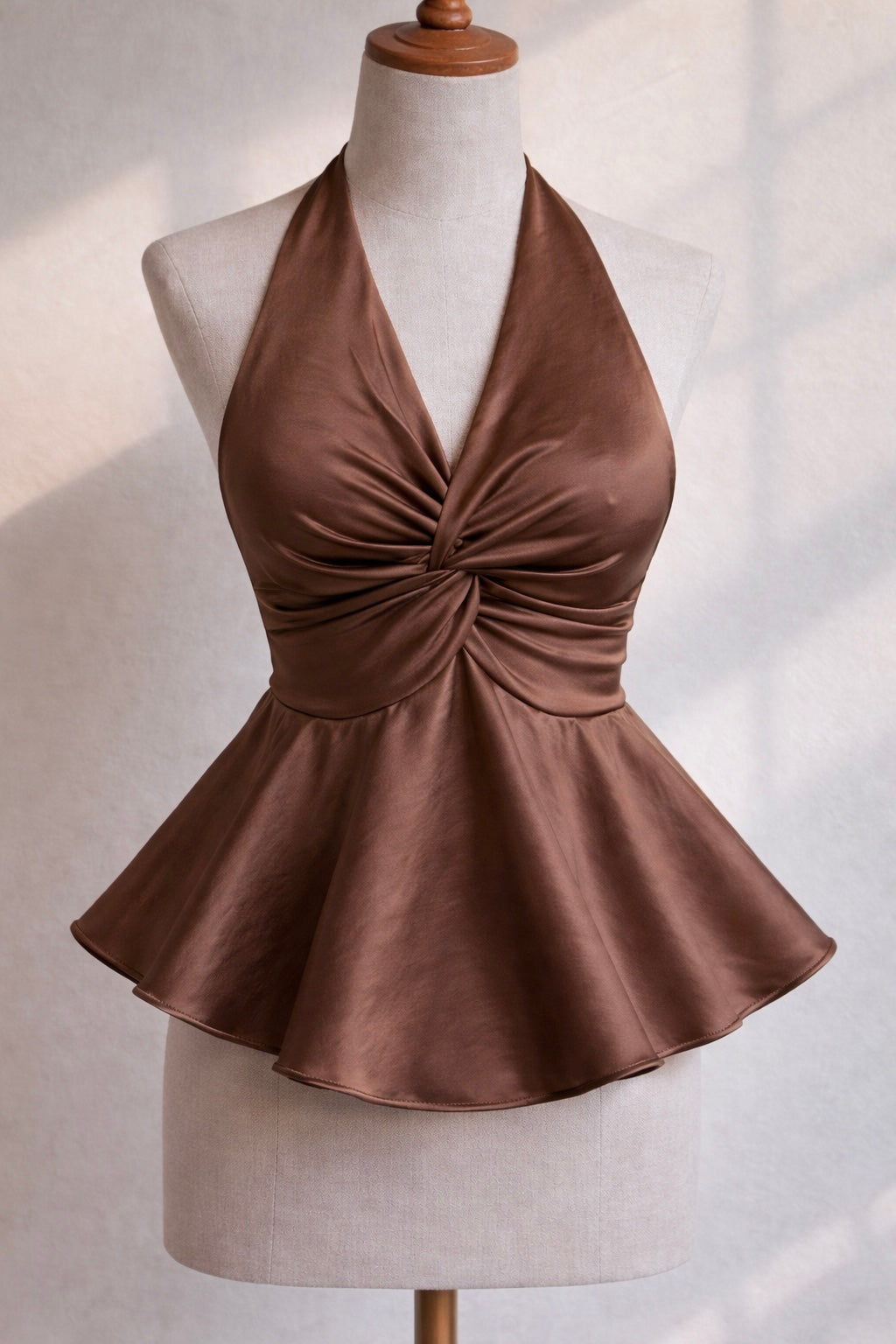 Mocha Brown Satin Halter Neck Top