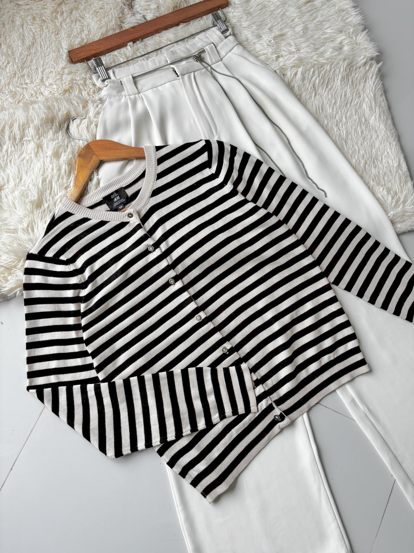 H&M Striped Knit Cardigan (Beige n Black)
