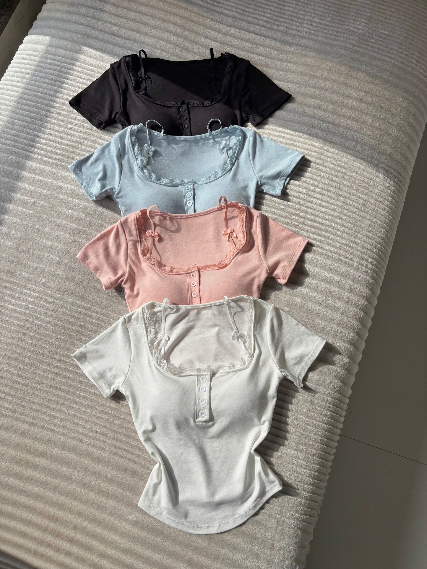 Lacey Bow Built-in Bra Tops