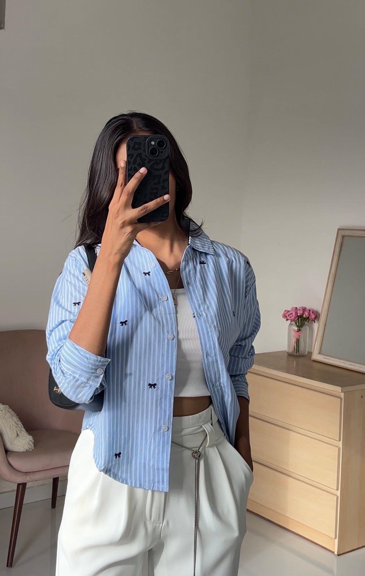 Blue Bow Embroidery Shirt