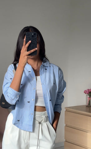 Blue Bow Embroidery Shirt