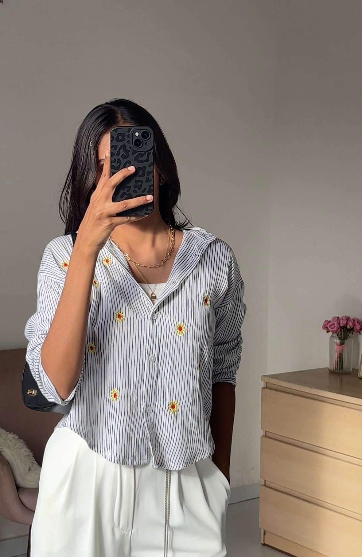 White Sunflower Embroidery Shirt