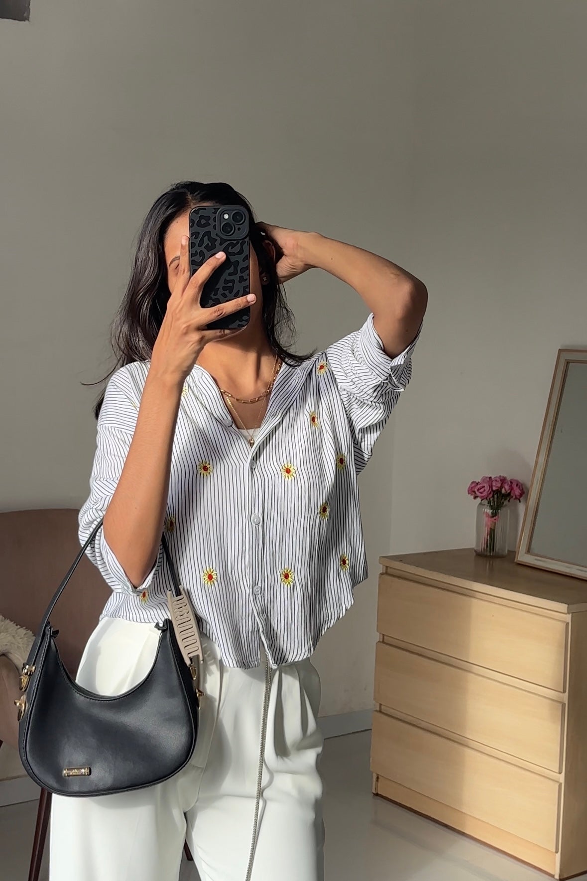 White Sunflower Embroidery Shirt