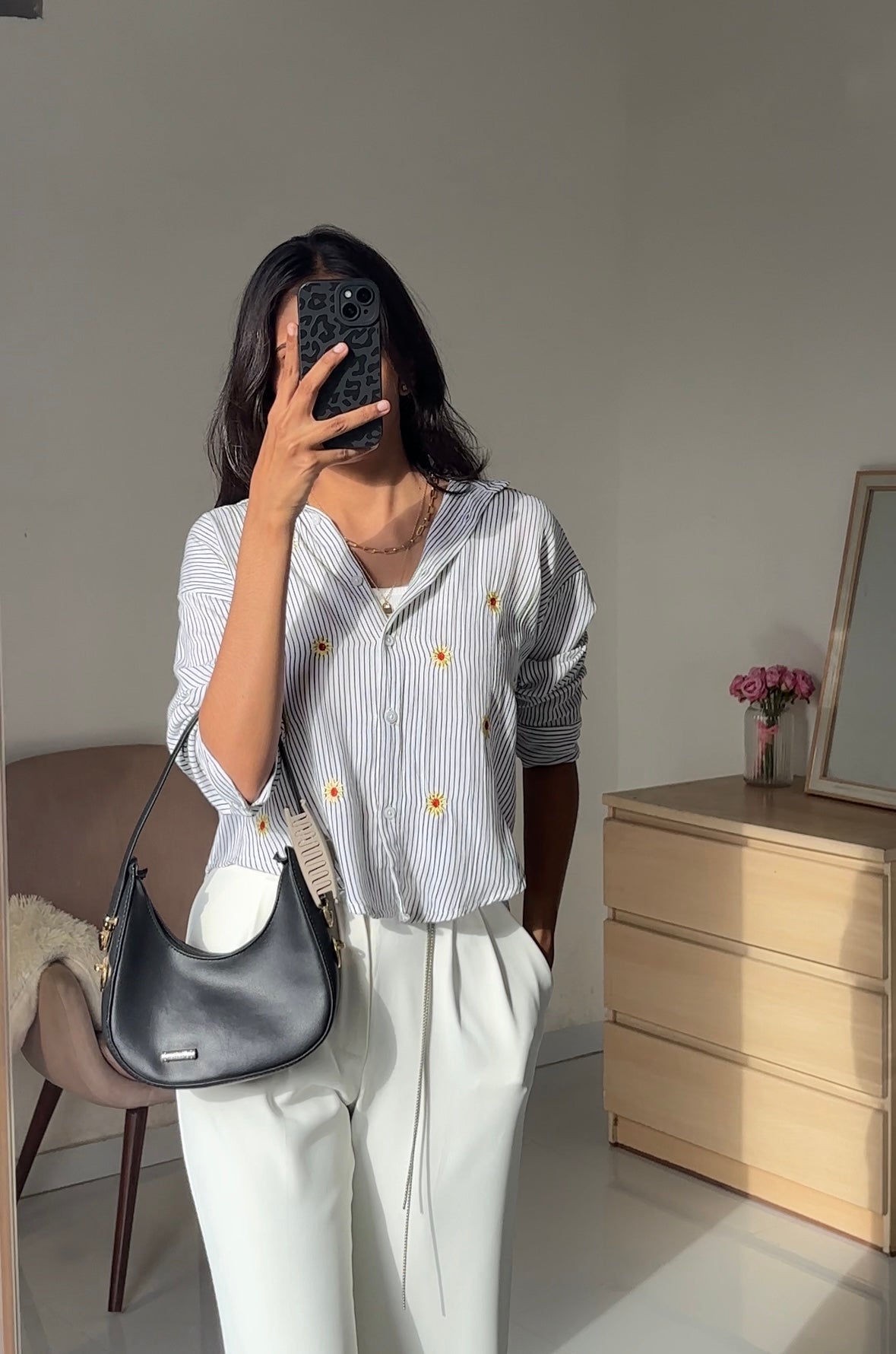 White Sunflower Embroidery Shirt