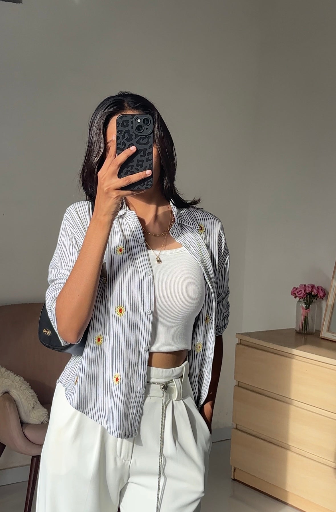 White Sunflower Embroidery Shirt
