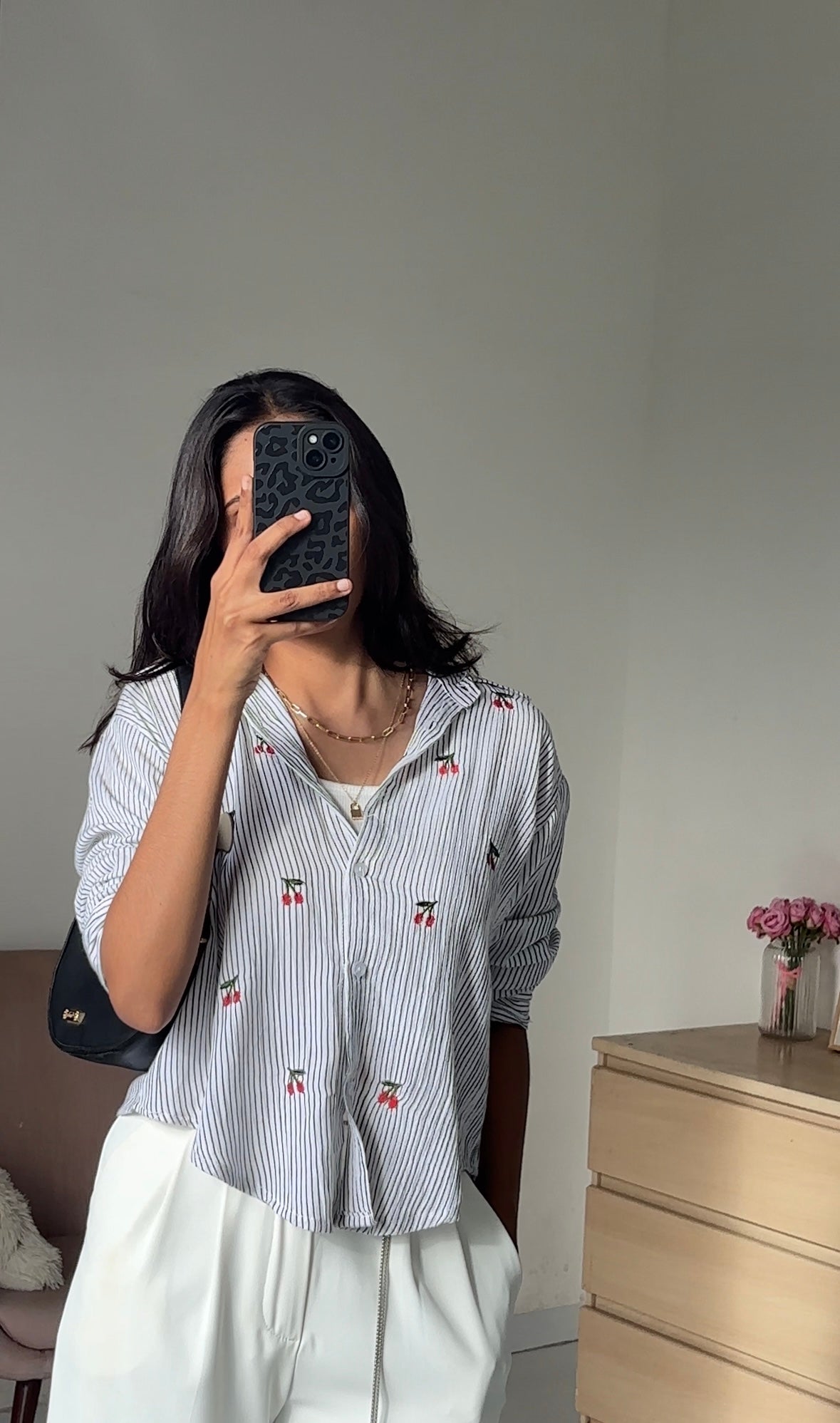 White Cherry Embroidery Shirt