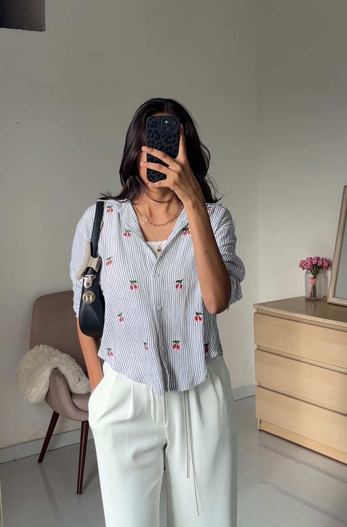 White Cherry Embroidery Shirt