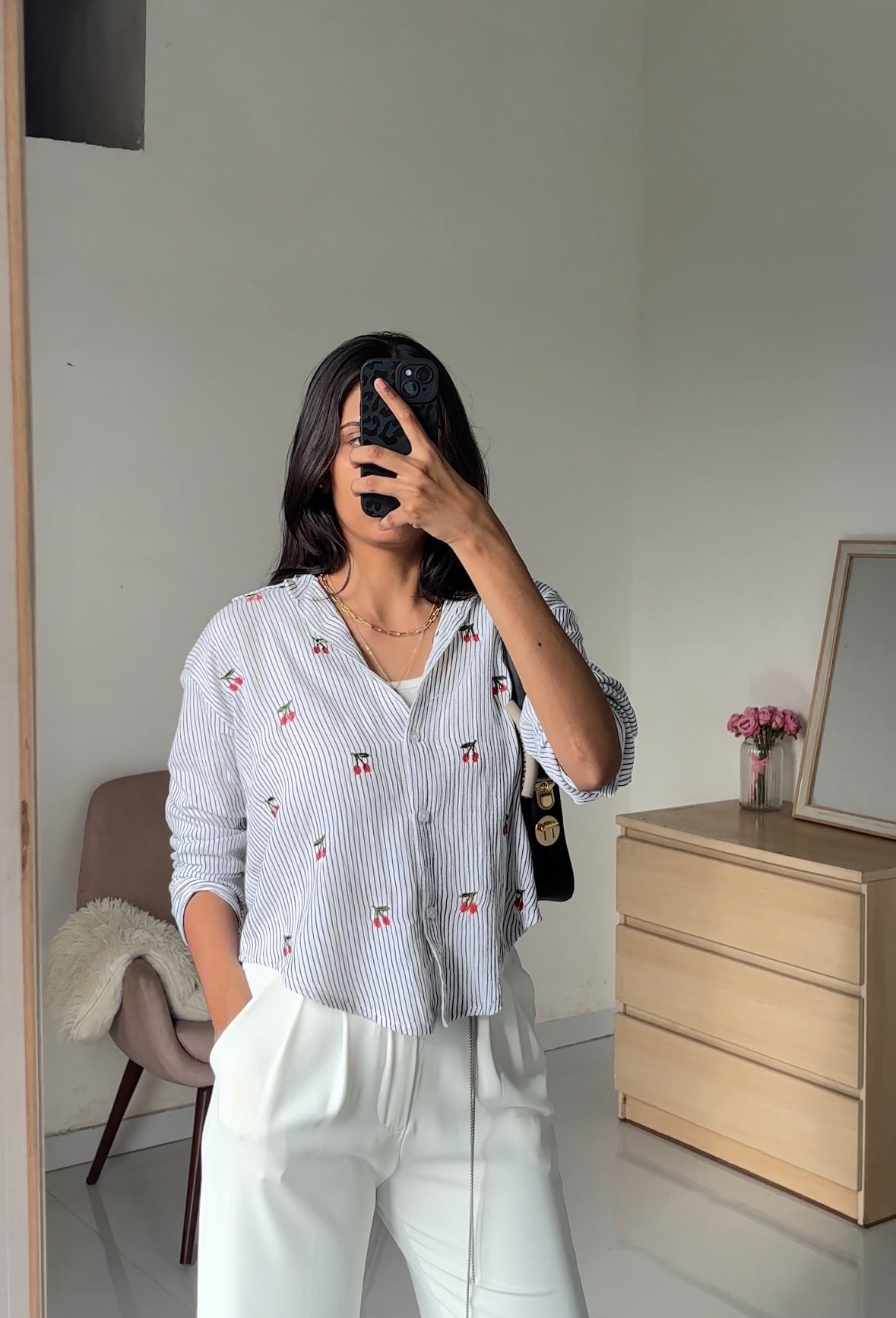 White Cherry Embroidery Shirt