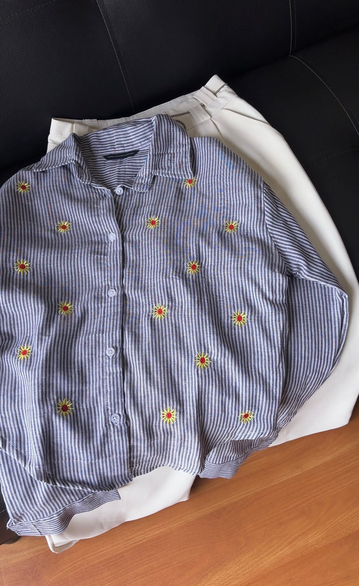 Navy Blue Sunflower Embroidery Shirt