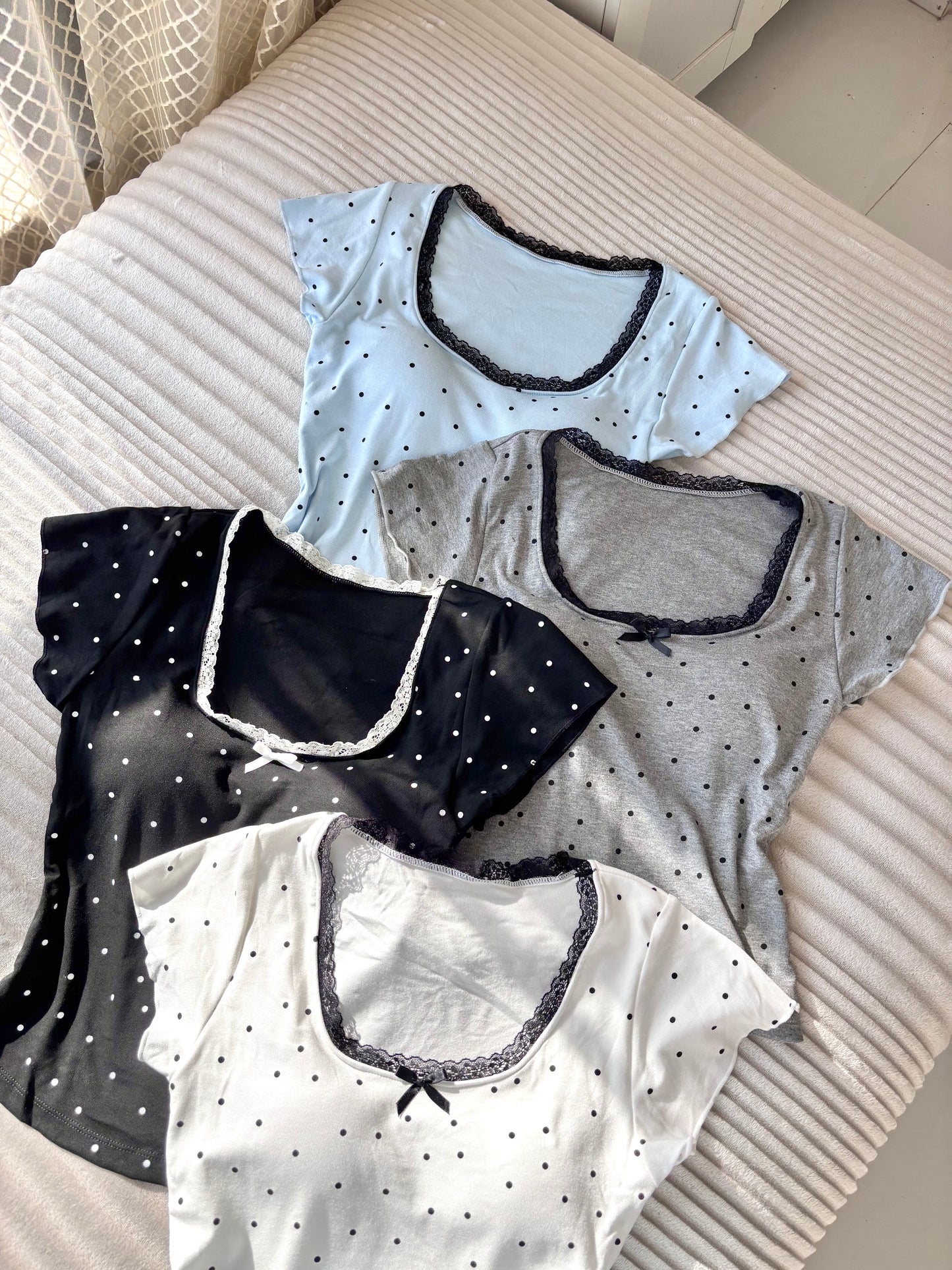 Polka Dot Lace In-built Bra Tops