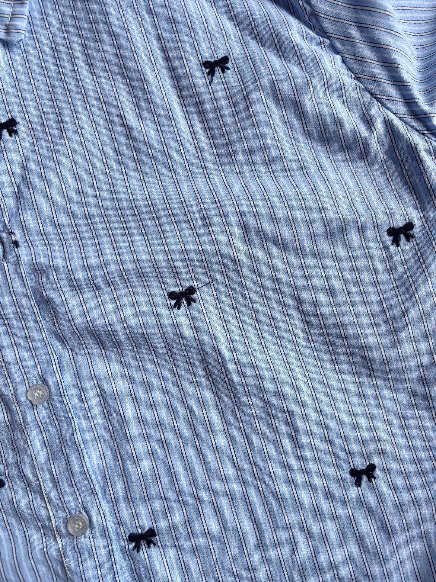 Blue Bow Embroidery Shirt