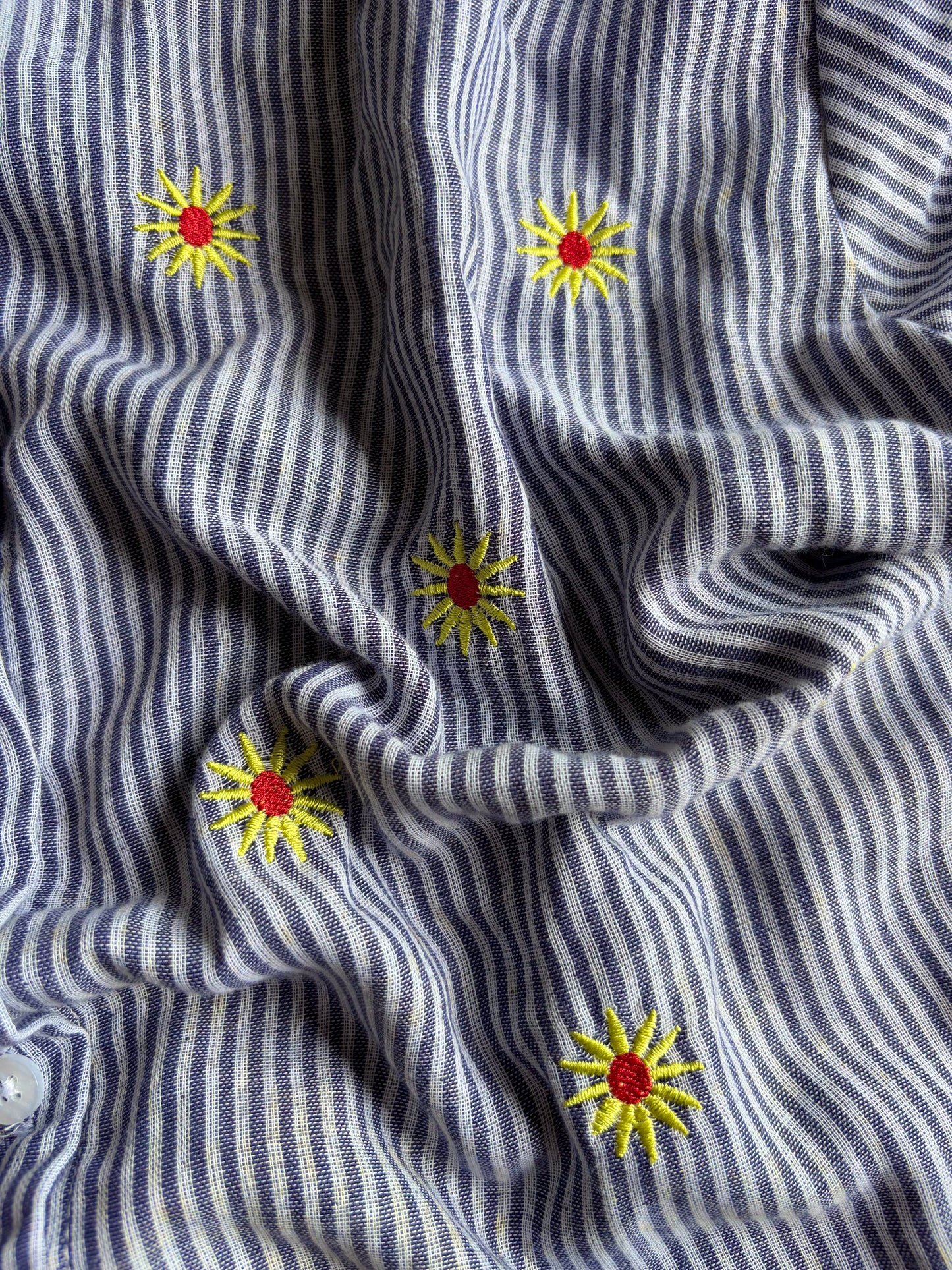 Navy Blue Sunflower Embroidery Shirt