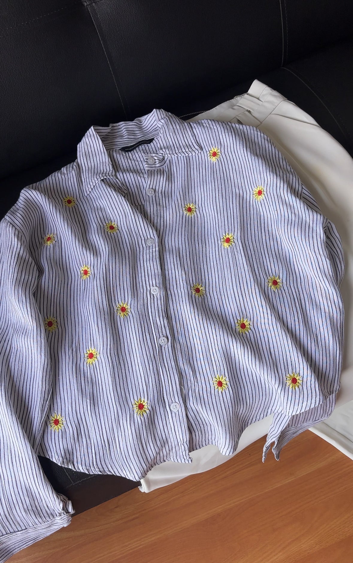 White Sunflower Embroidery Shirt