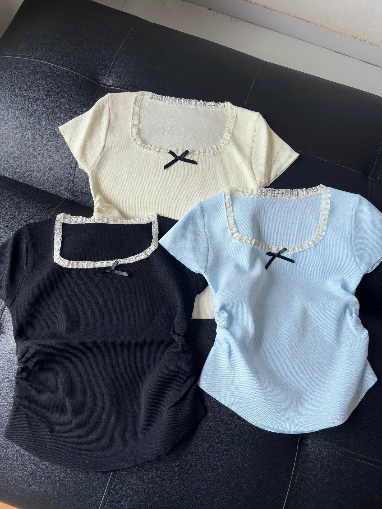 Square neck Korean bow Top
