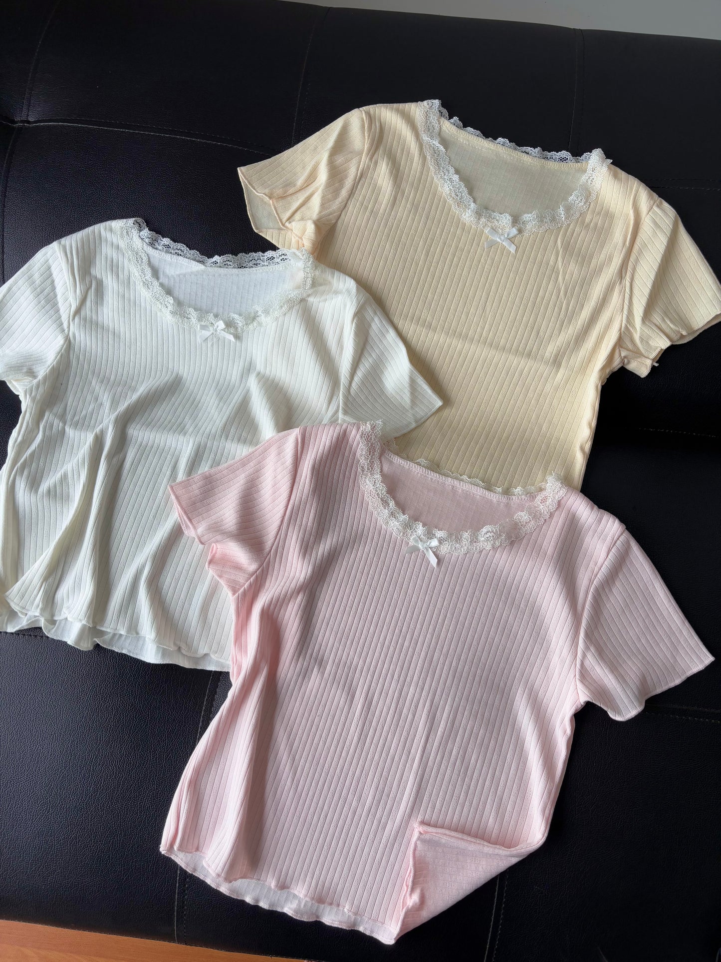 Round neck bow Korean top