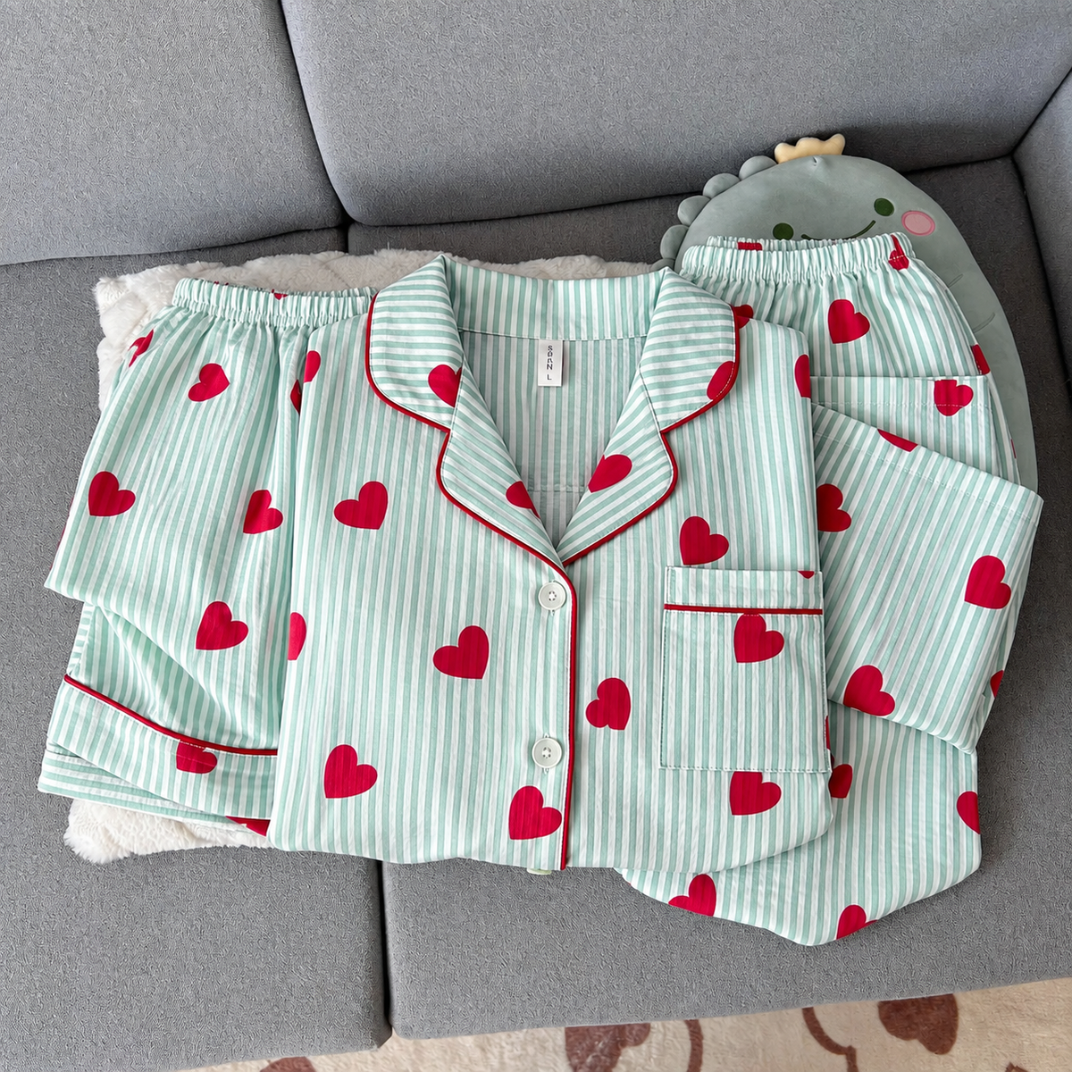 Minty Hearts Padded 3 Piece Night Suit