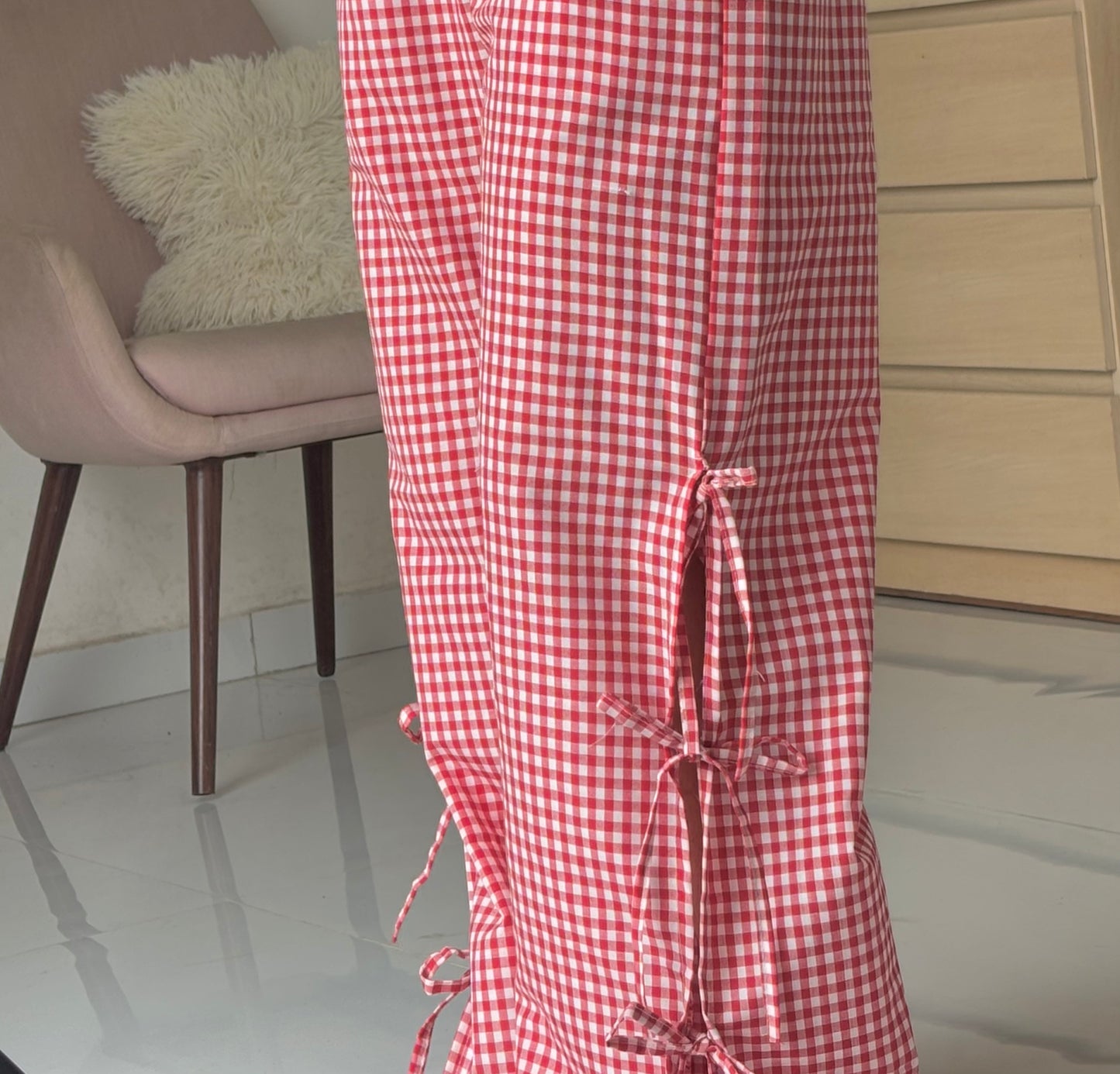 Viral Red Gingham Bow Pants