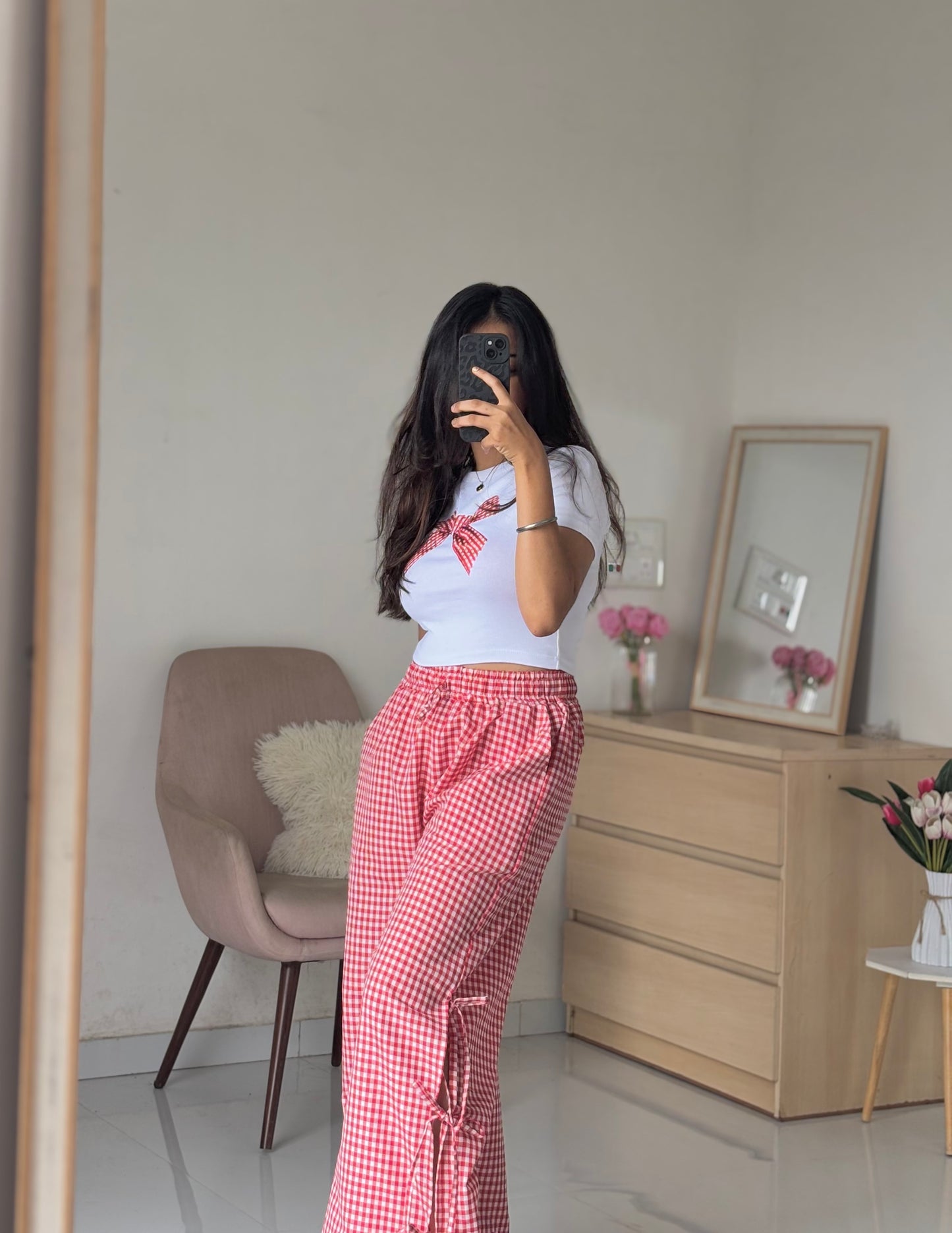 Viral Red Gingham Bow Pants