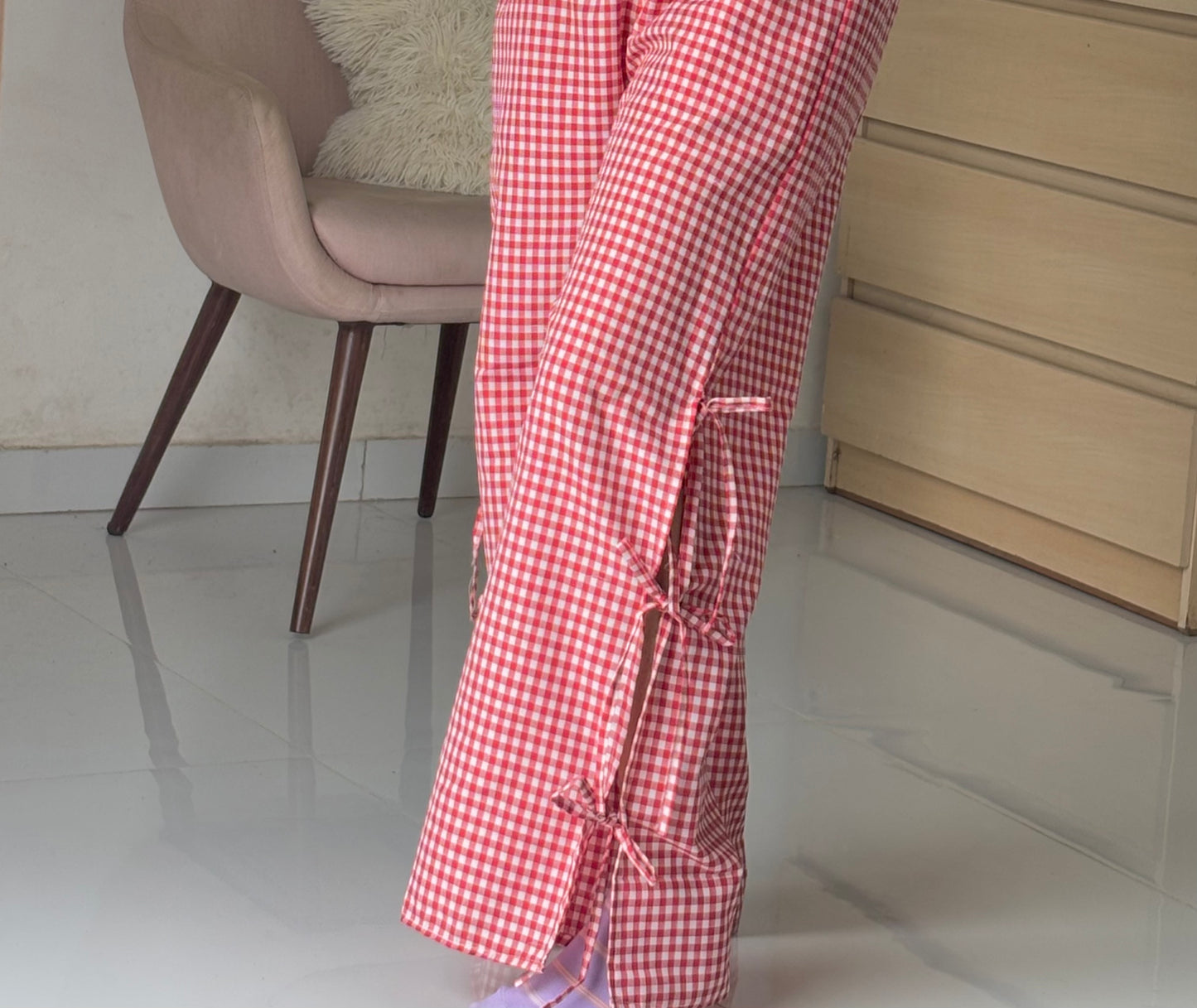 Viral Red Gingham Bow Pants