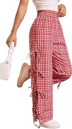 Viral Red Gingham Bow Pants