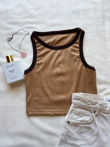 Cream Contrast Tank Top For Women