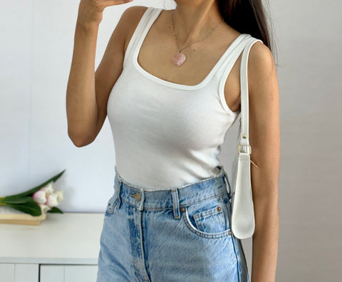White Square Neck Tank Top