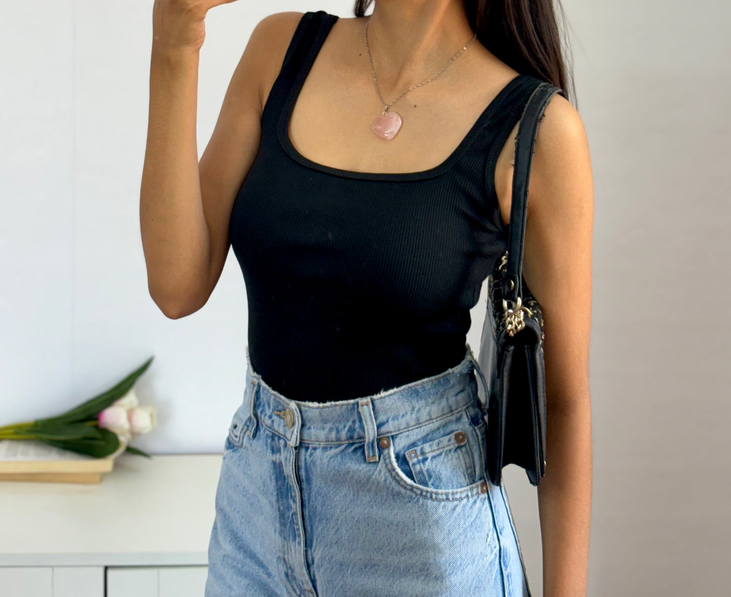 Black Square Neck Tank Top