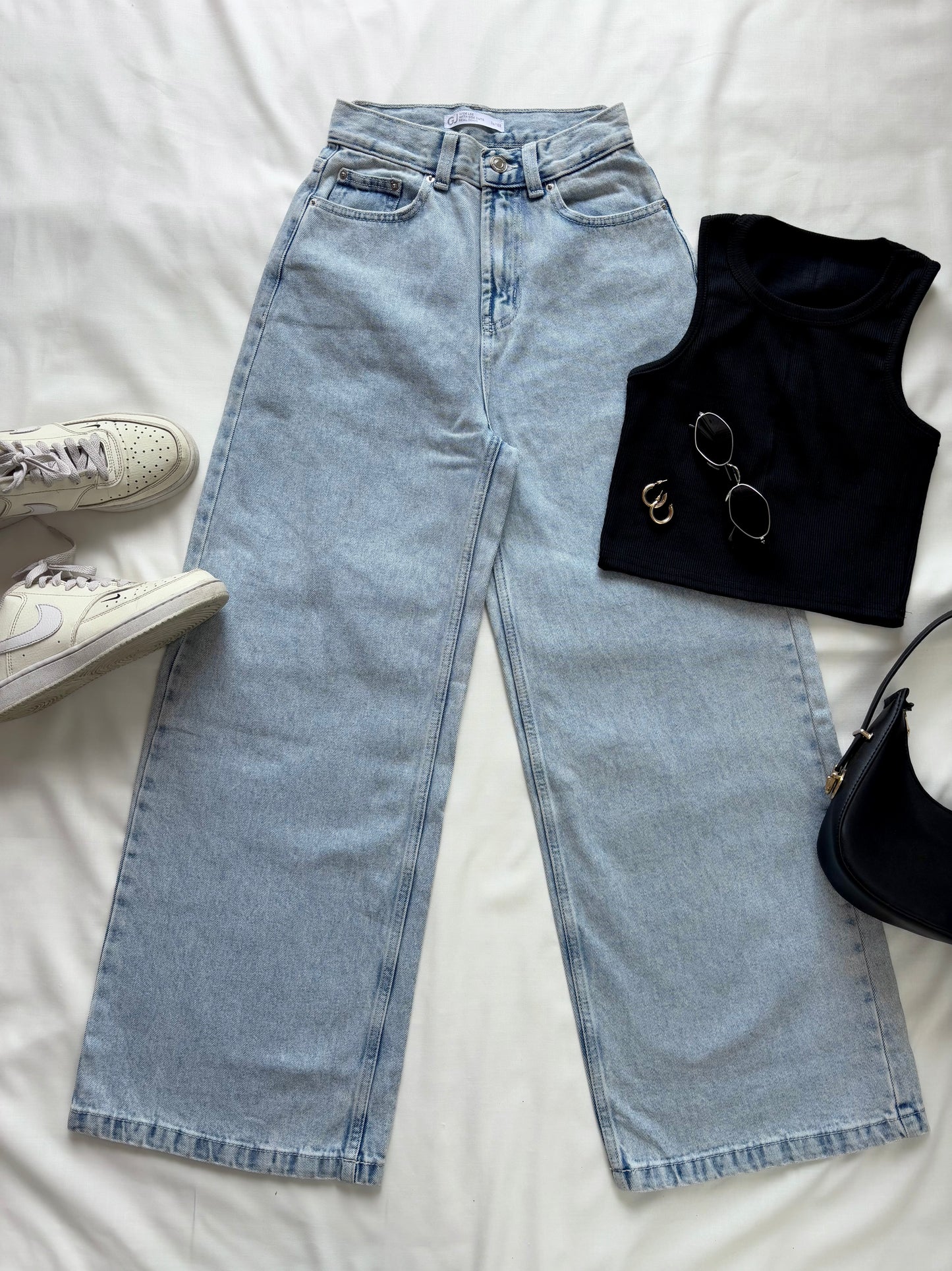 Ice blue wide leg denim jeans