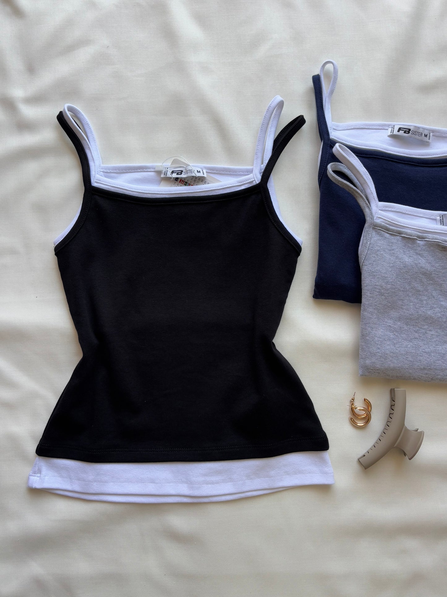 Black double layer cami top