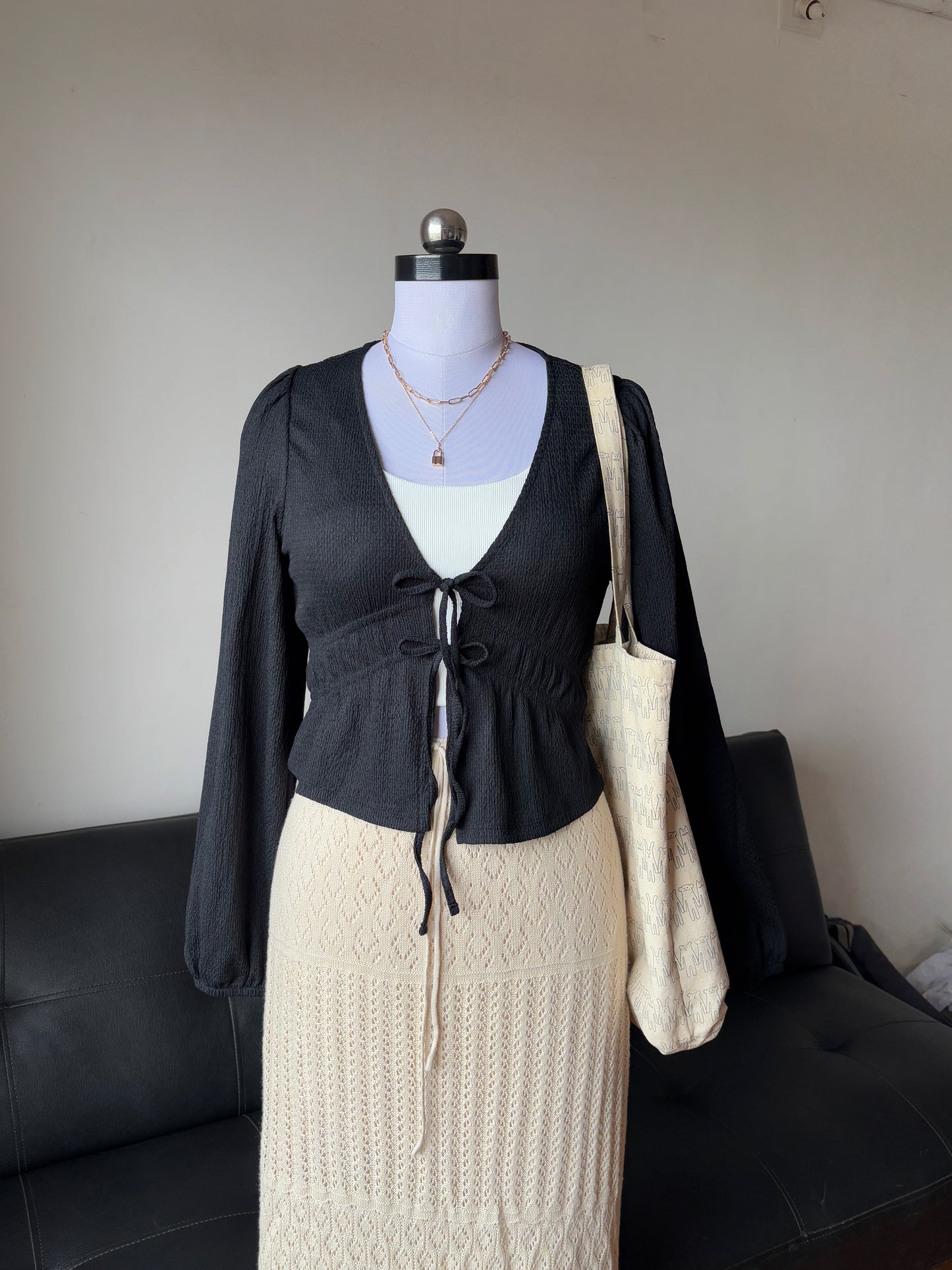 Black Luxe Tie Up Top