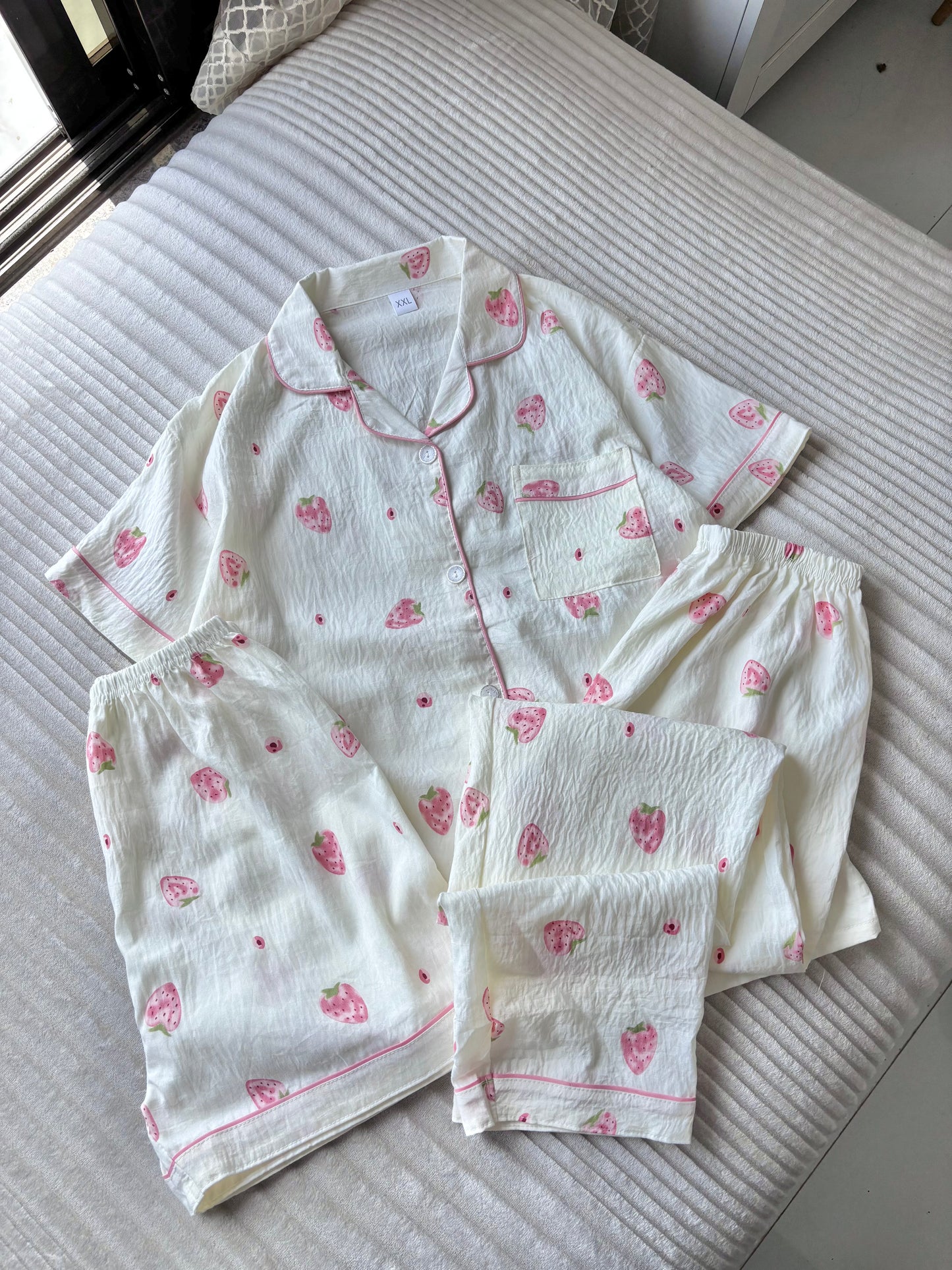 Sweet Strawberry Dreamy 3 Piece Night Suit