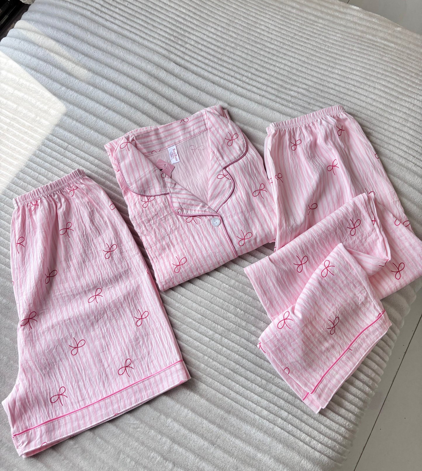 Pink Ribbon Dreamy 3 Piece Night Suit