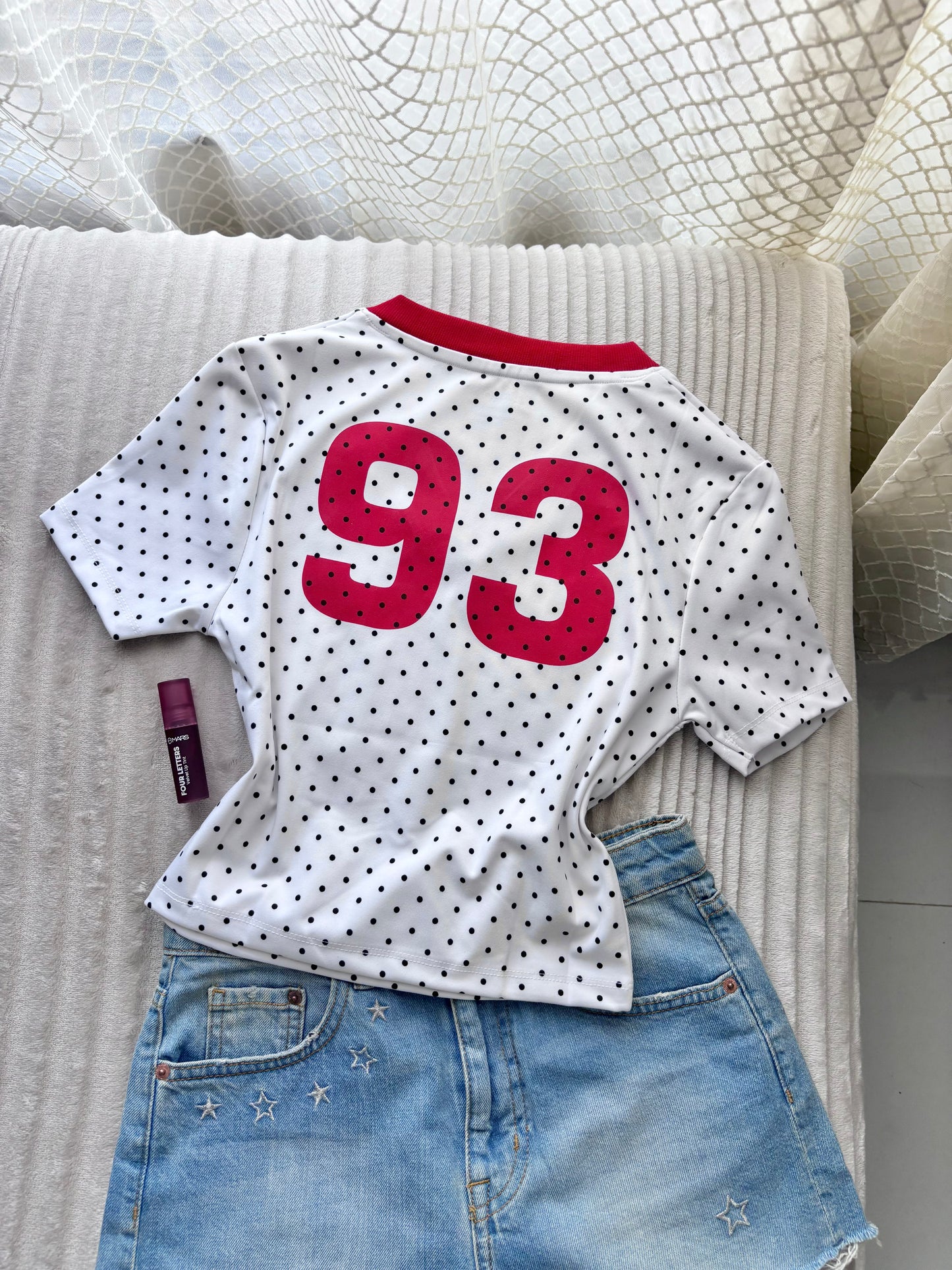 Red Polka Dot V-Neck Crop Tee