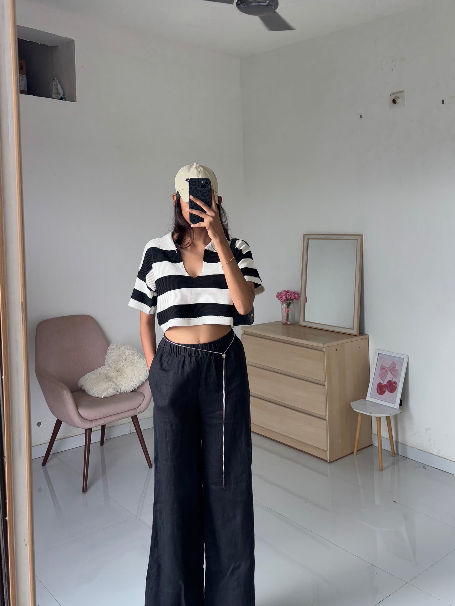 Black Korean Striped Polo Tee