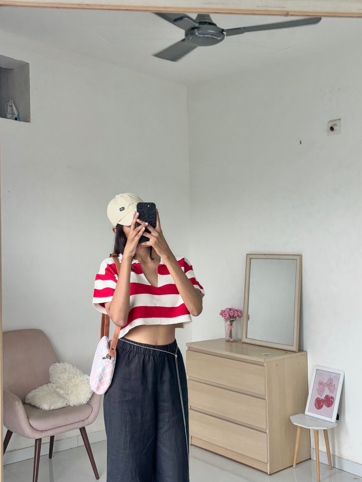 Red Korean Striped Polo Tee