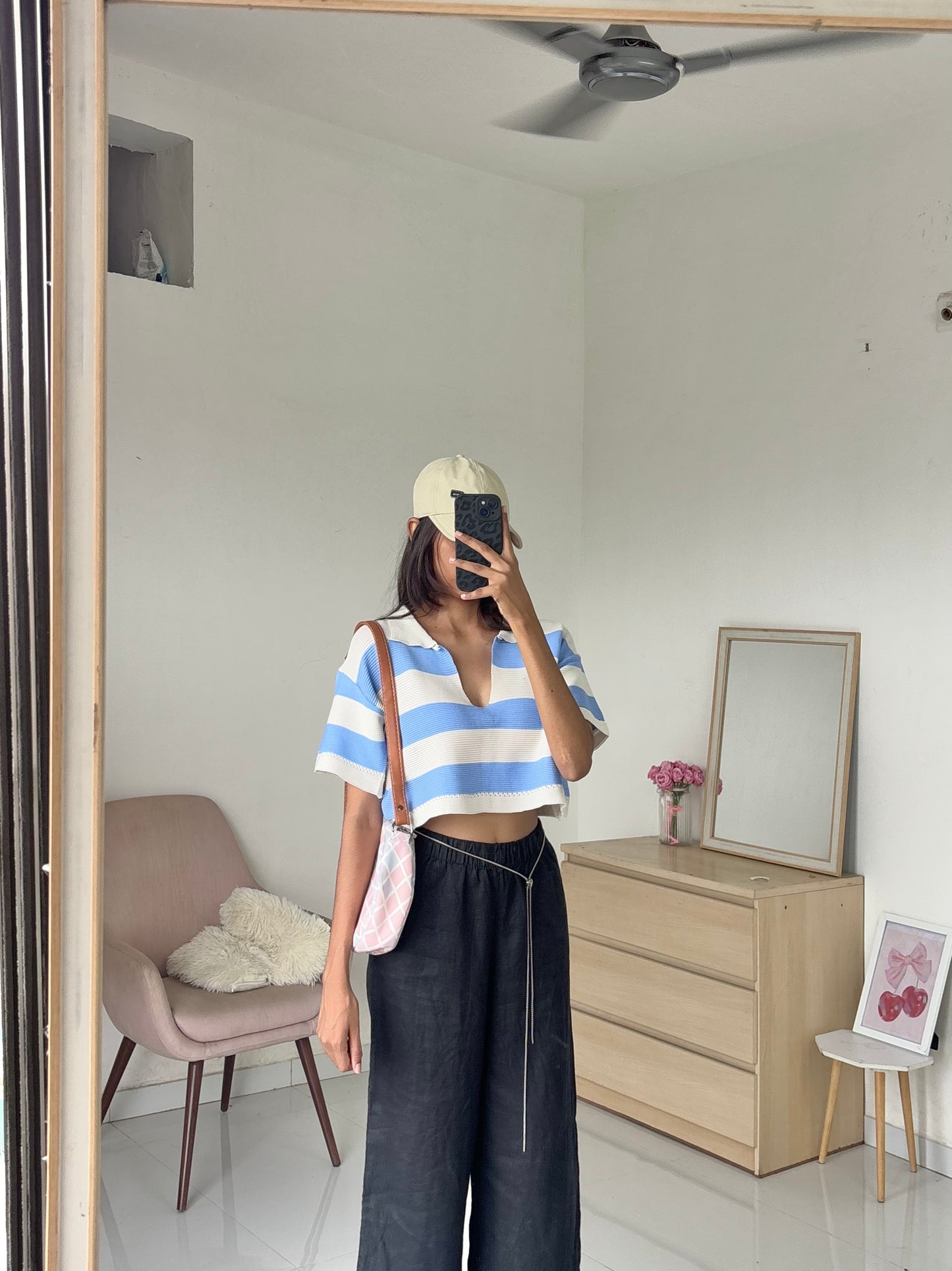 Blue Korean Striped Polo Tee