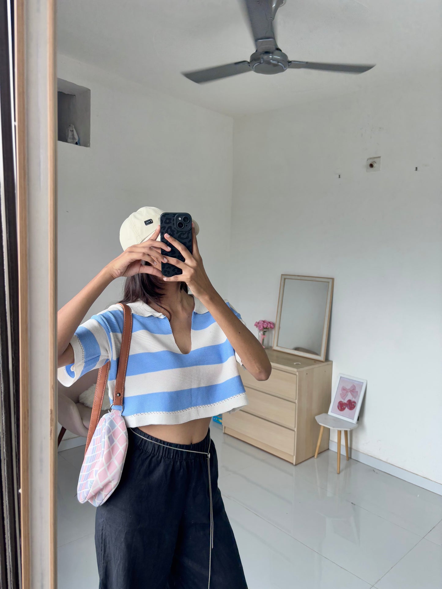 Blue Korean Striped Polo Tee