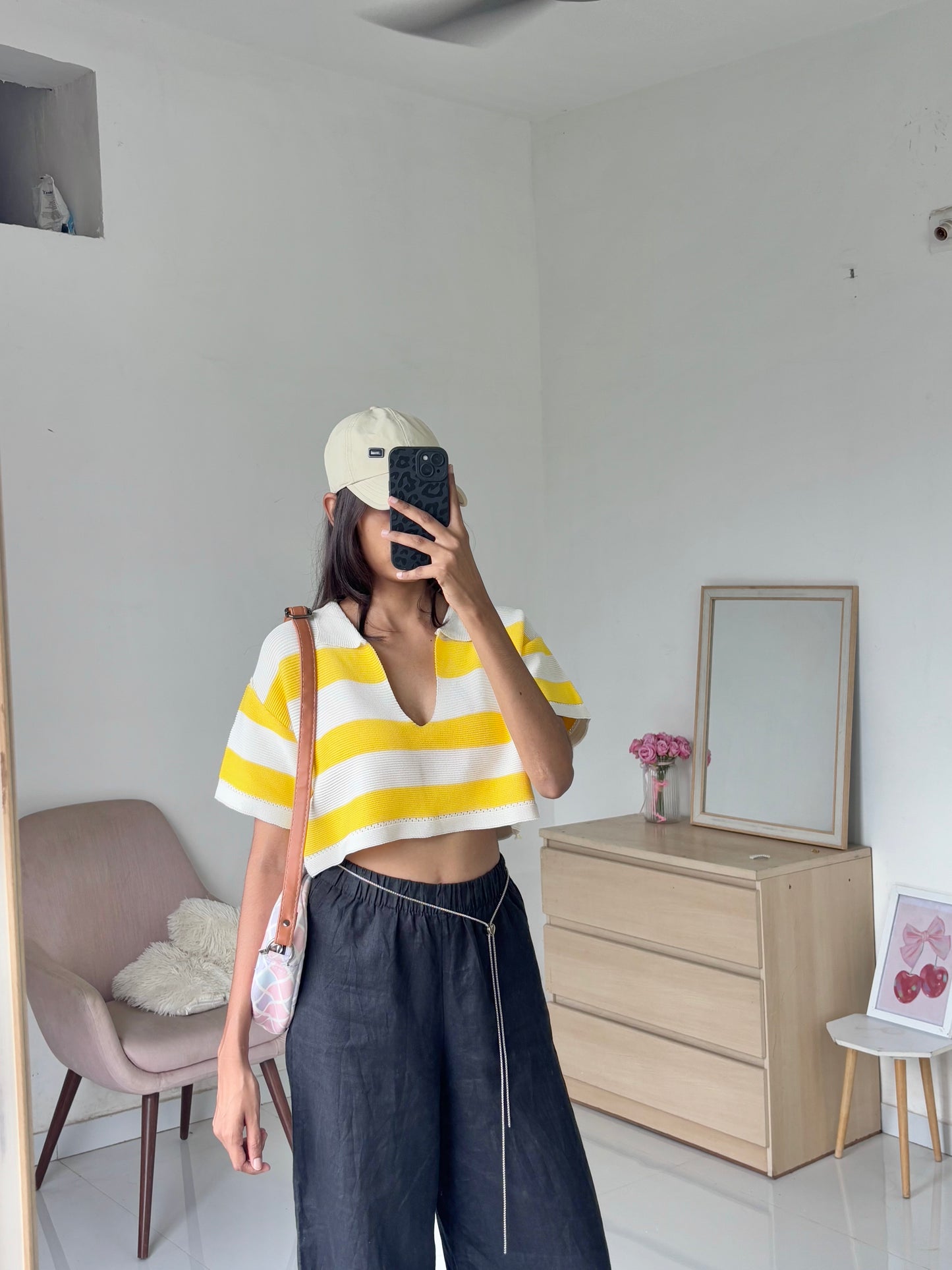 Yellow Korean Striped Polo Tee