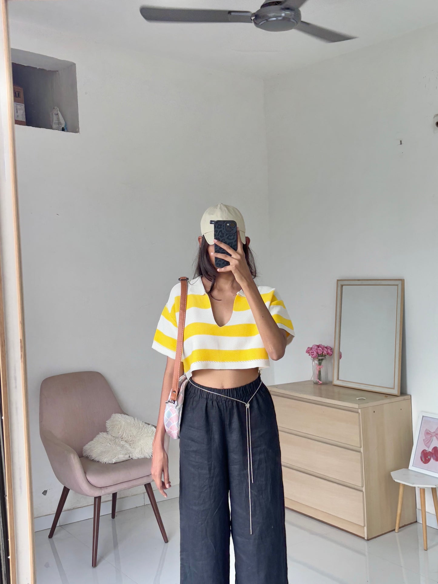 Yellow Korean Striped Polo Tee