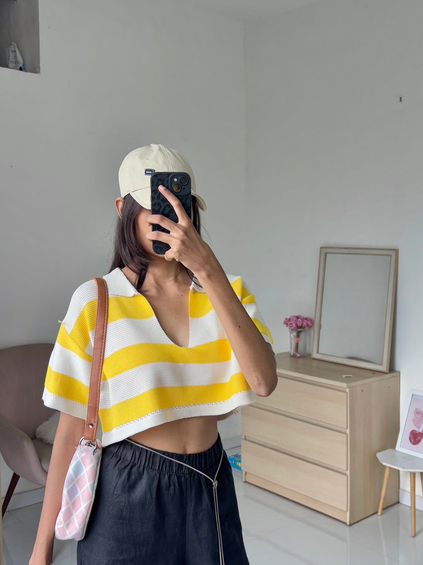Yellow Korean Striped Polo Tee