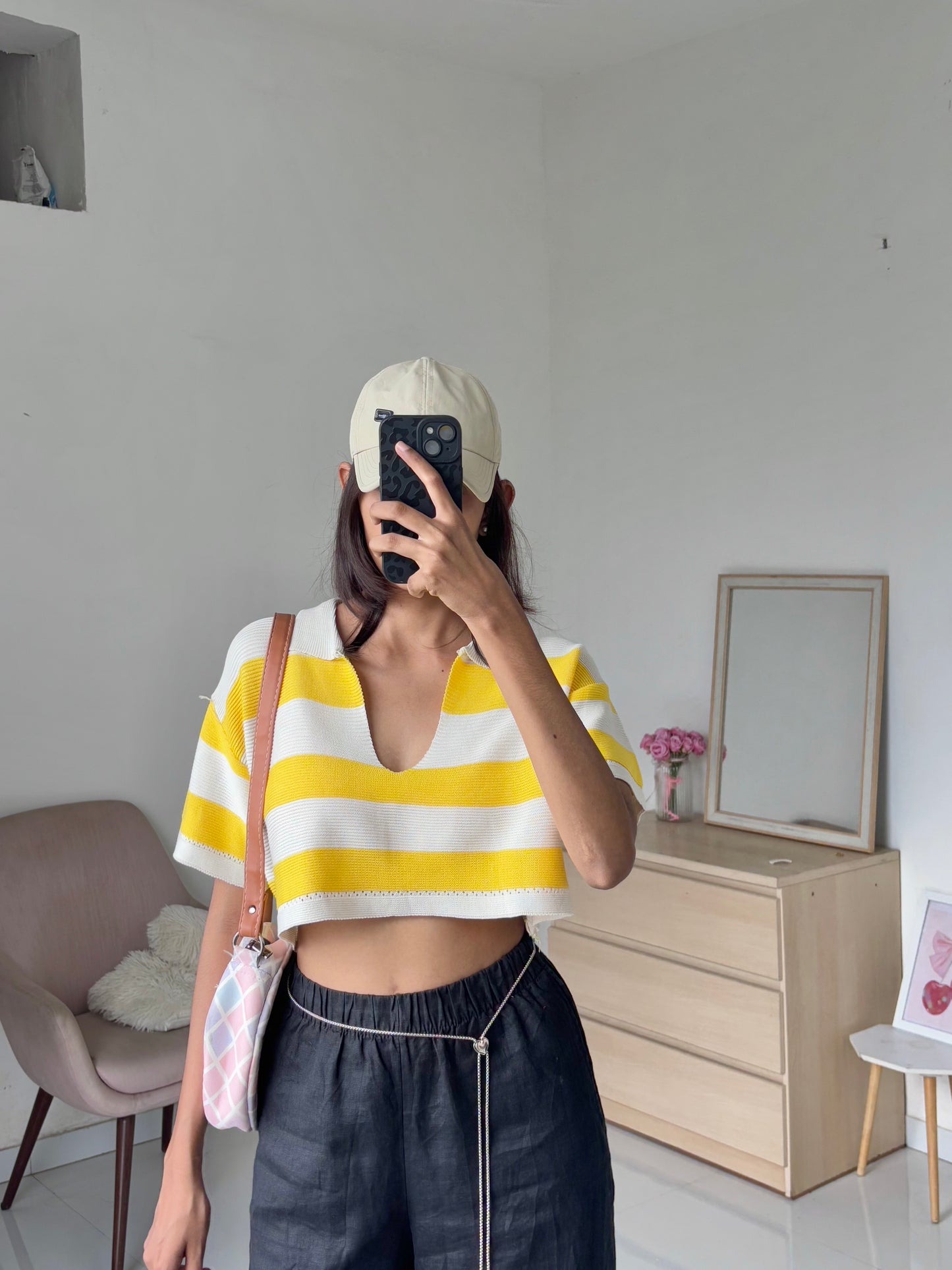 Yellow Korean Striped Polo Tee