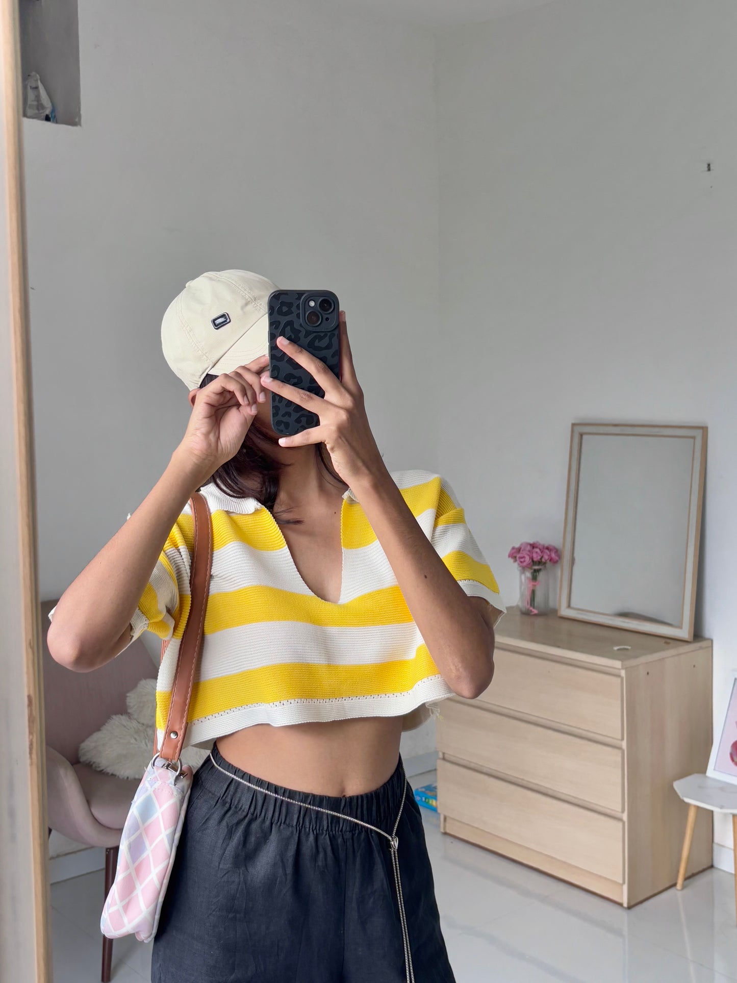 Yellow Korean Striped Polo Tee